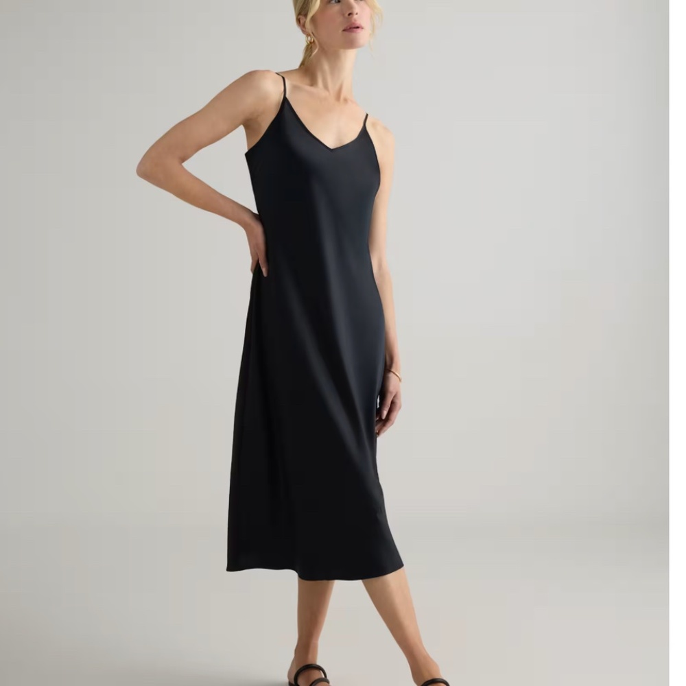 Quince Washable Silk Slip Dress - Medium - Black